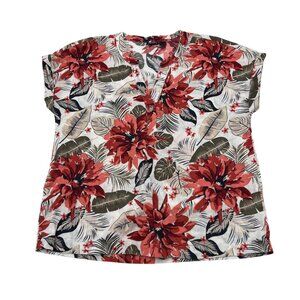 Esmara‎ Women's Short Sleeve Blouse Red/White Size 10 V Neck Pullover Floral